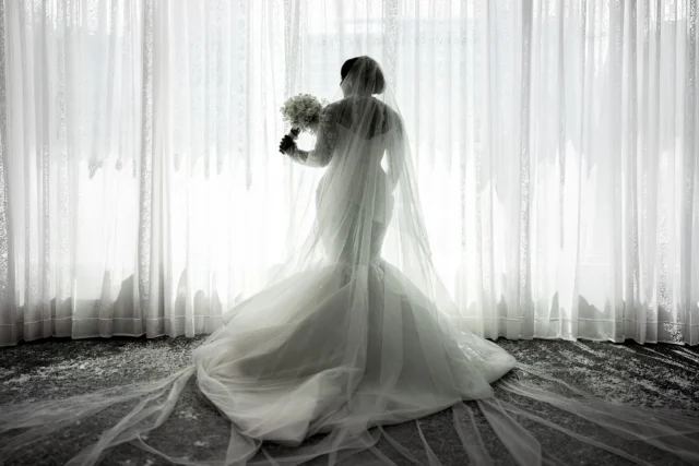 Black and white bridal portrait