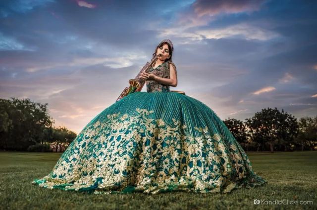 Quinceañera in an emerald gown